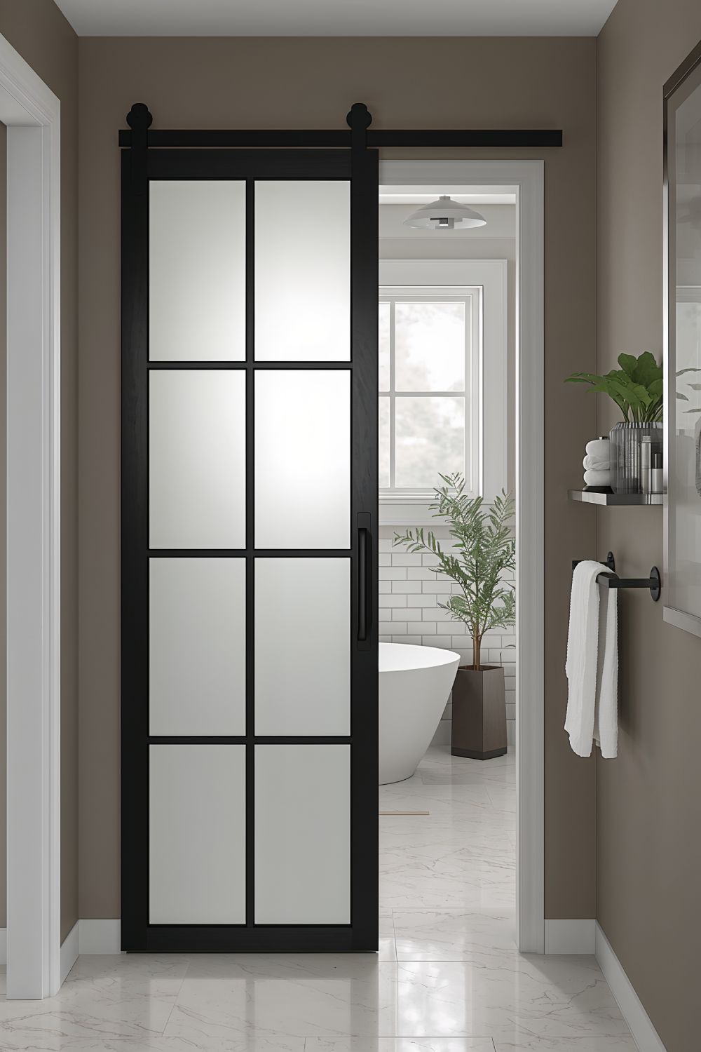 Frosted Glass Panel Barn Door For Modern Bathroom With Privacy