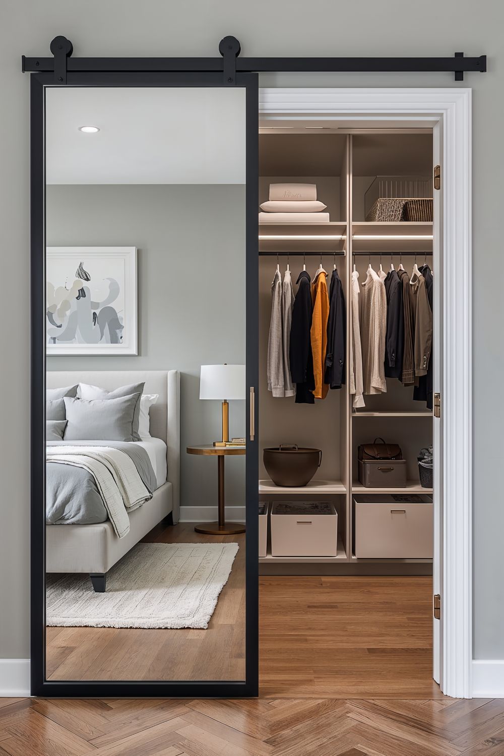 Full Length Mirror Barn Door For Bedroom Closet Space Saving Design