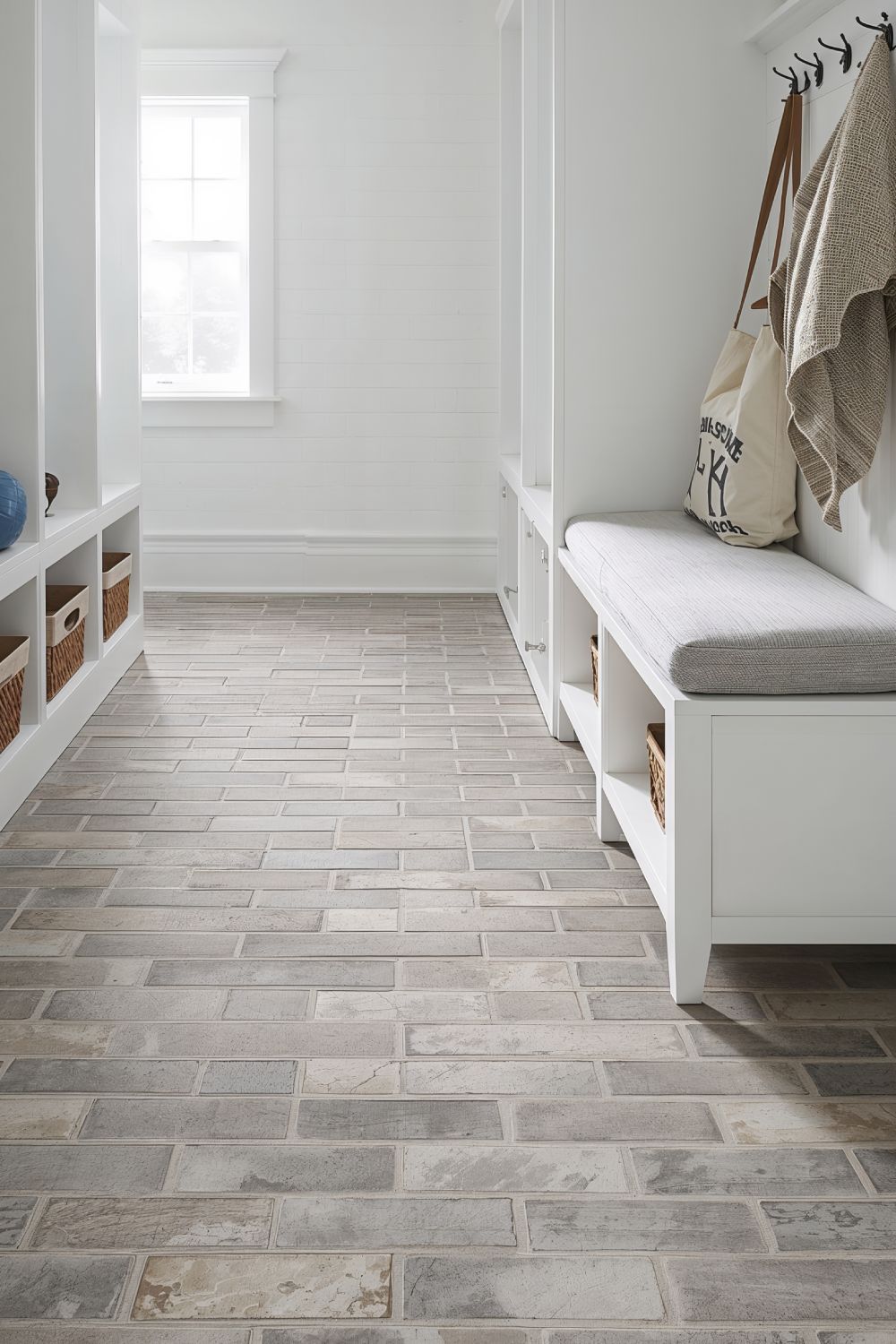 Glazed Brick Look Tile Floor For Farmhouse Mudroom