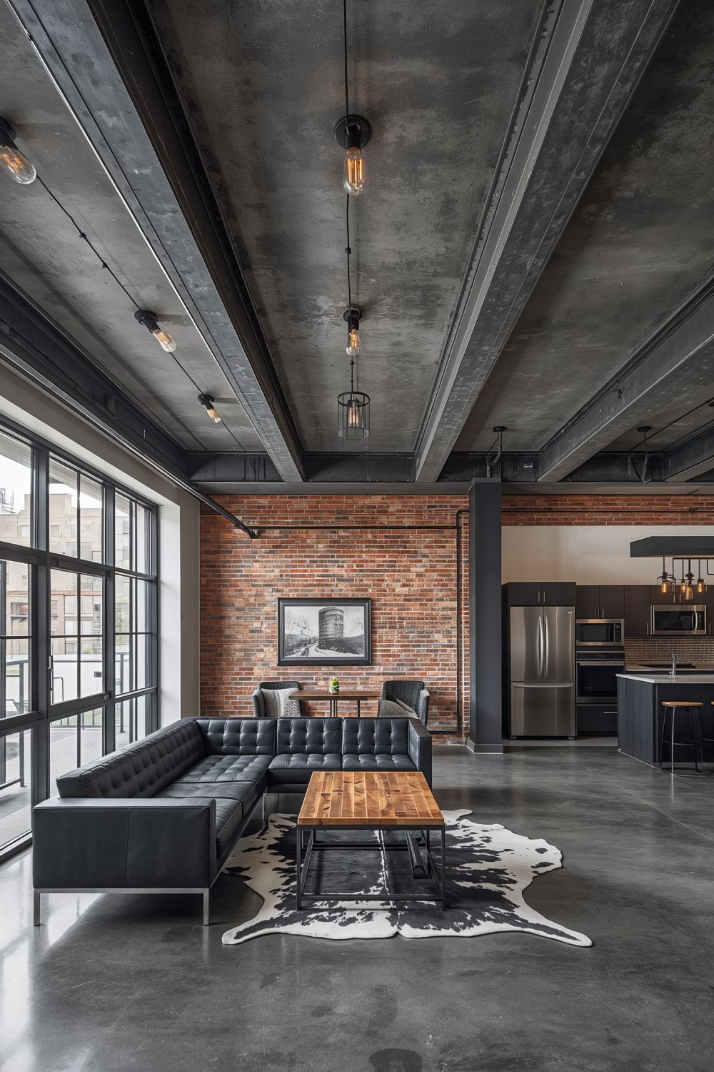 Industrial Faux Steel I Beam Ceiling Design In Modern Urban Loft