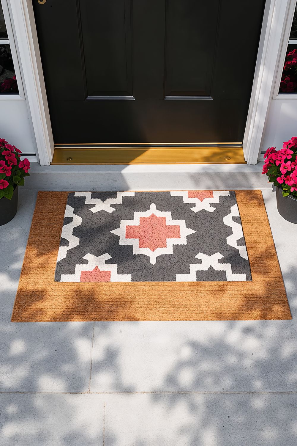 Layered Welcome Mats In Geometric Patterns For Stylish Front Entry