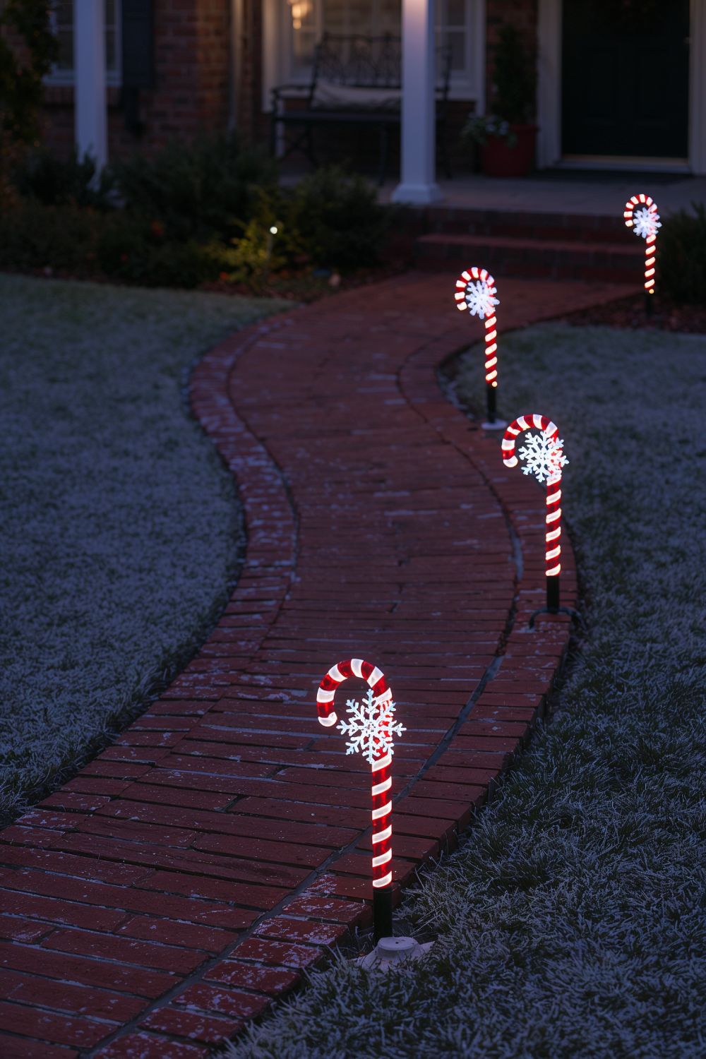 Lighted Snowflake And Candy Cane Pathway Stakes For Christmas