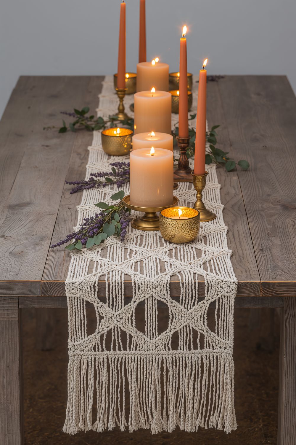 Macrame Table Runner Boho Centerpiece With Candles