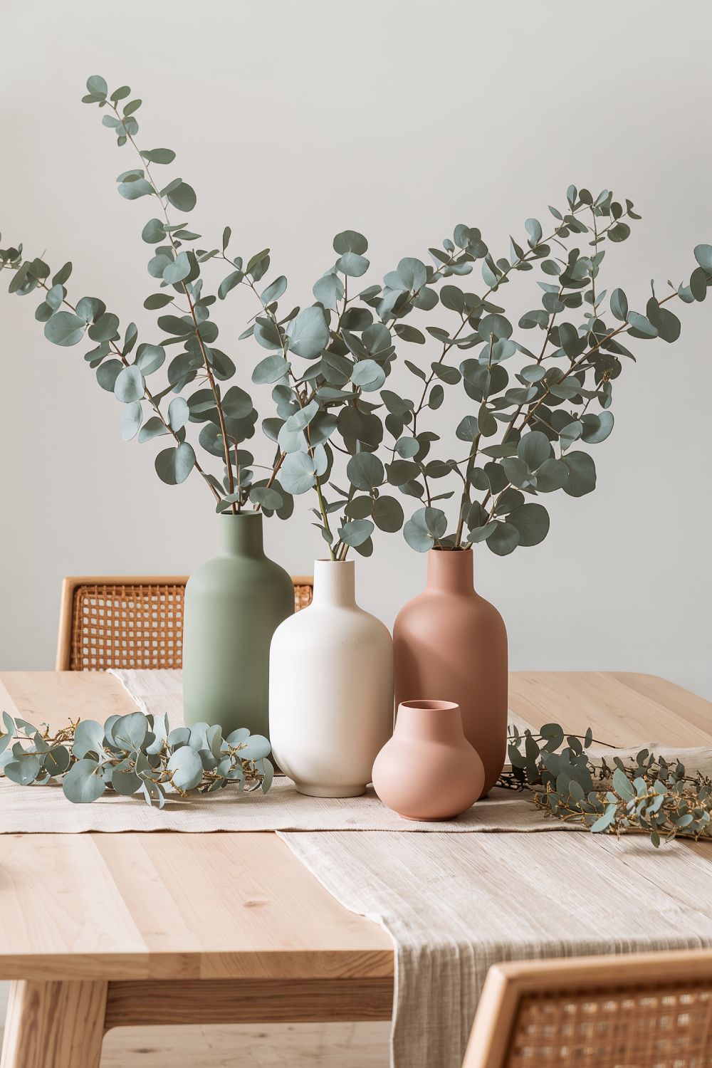 Modern Boho Dining Table Centerpiece With Eucalyptus