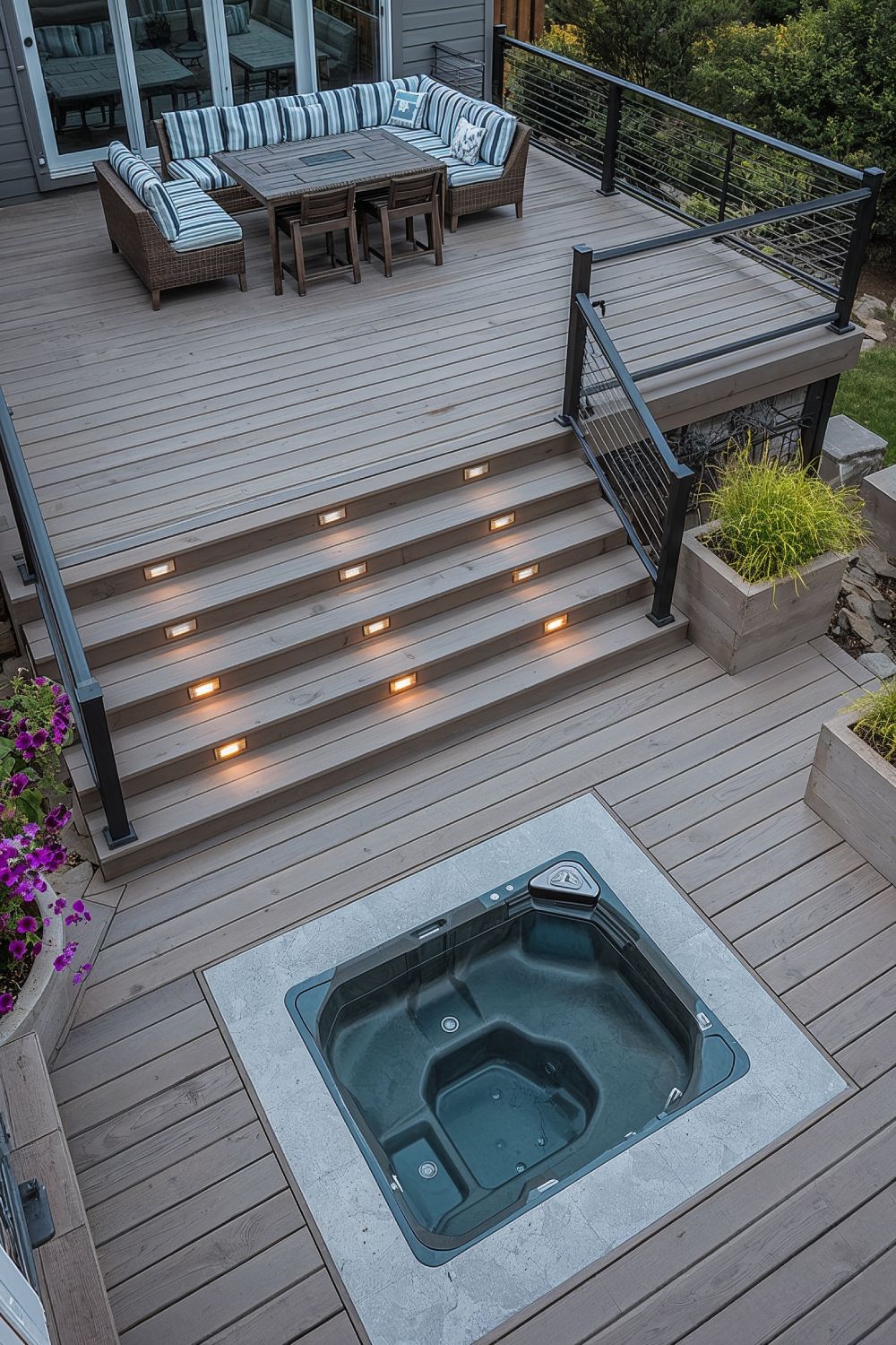 Multi Level Two Tier Deck With Integrated Sunken Hot Tub