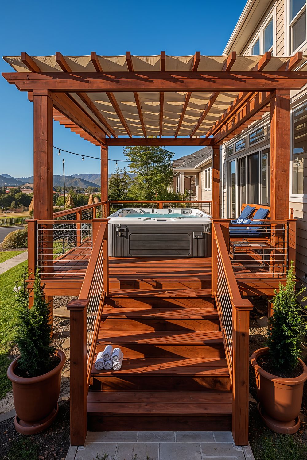 Raised Hot Tub Deck With Pergola