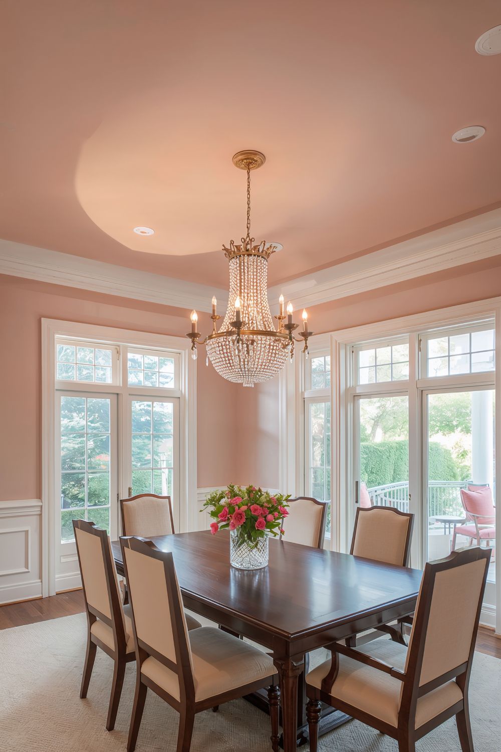 Romantic Blush Pink Ceiling Paint Ideas For Elegant Dining Room