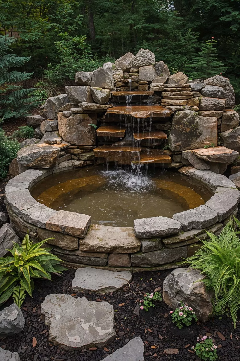 Rustic Hot Tub With Natural Stone Surround And Cascading Waterfall