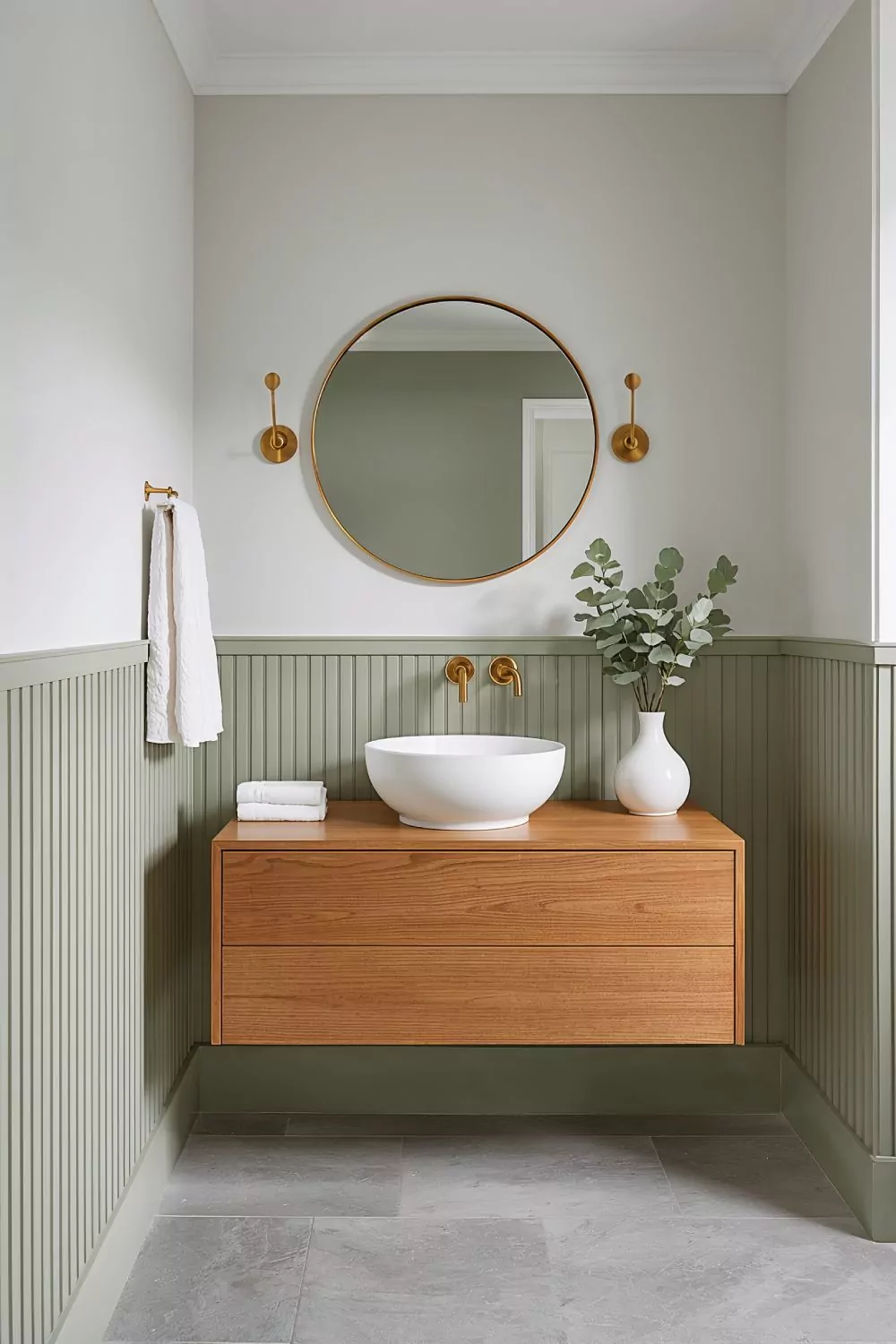 Sage Green Wainscoting Bathroom With White Walls