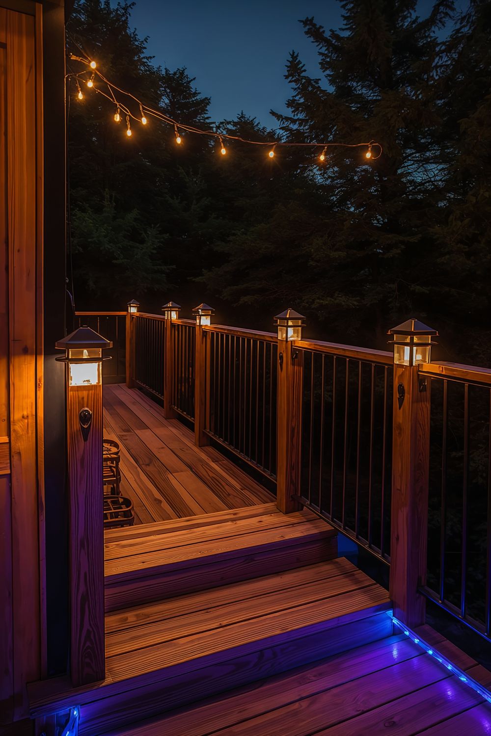 Solar Powered Deck Lighting For Tiny House At Night