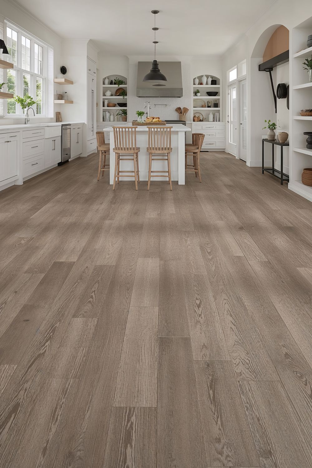 Wood Look Tile Flooring In Farmhouse Kitchen