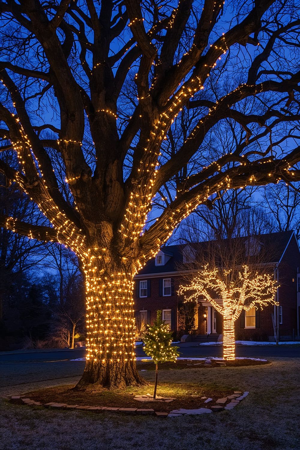 Wrapped Tree Trunk Christmas Lights In Warm White