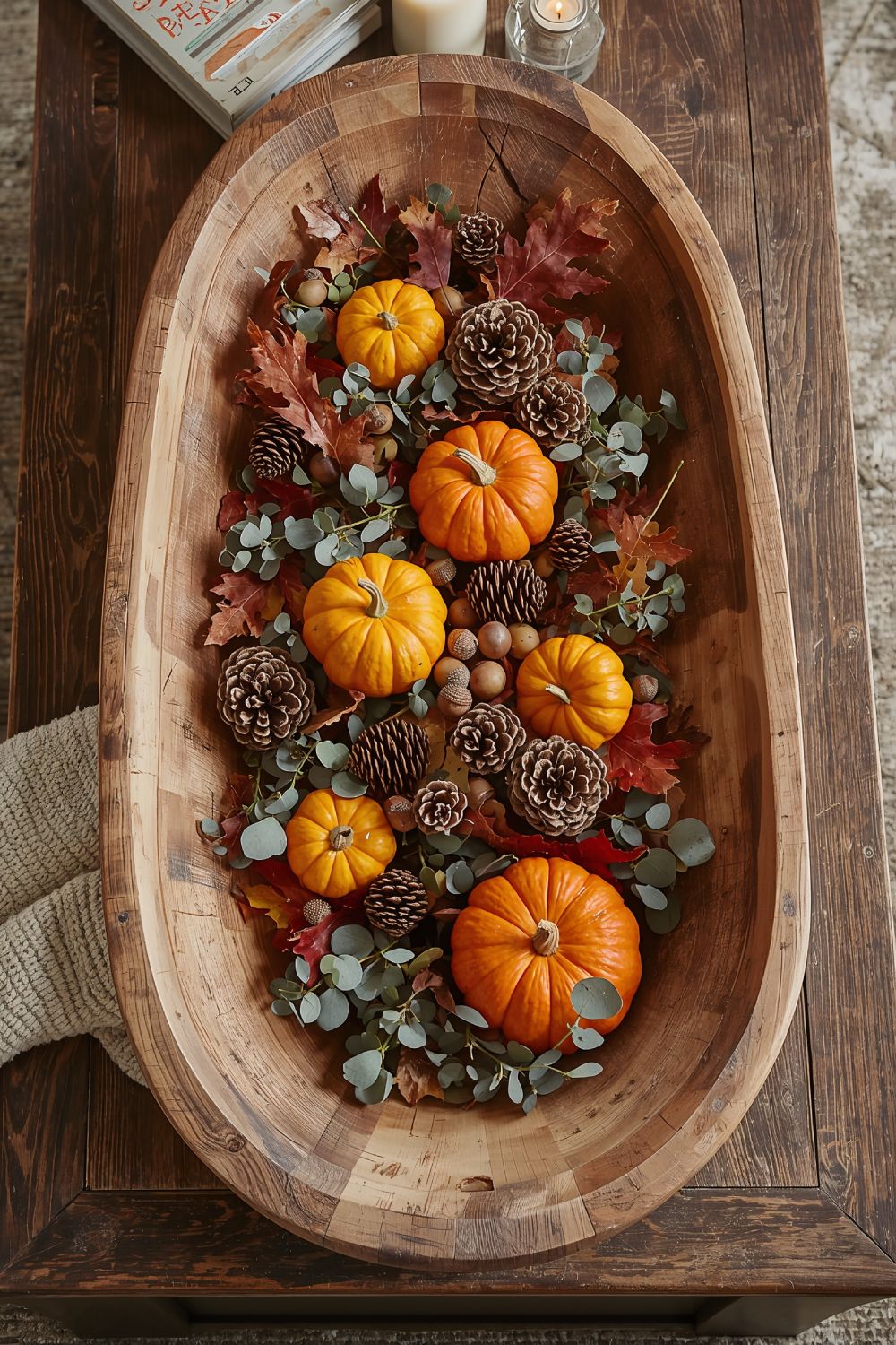 Antique Dough Bowl Fall Centerpiece Coffee Table Decor