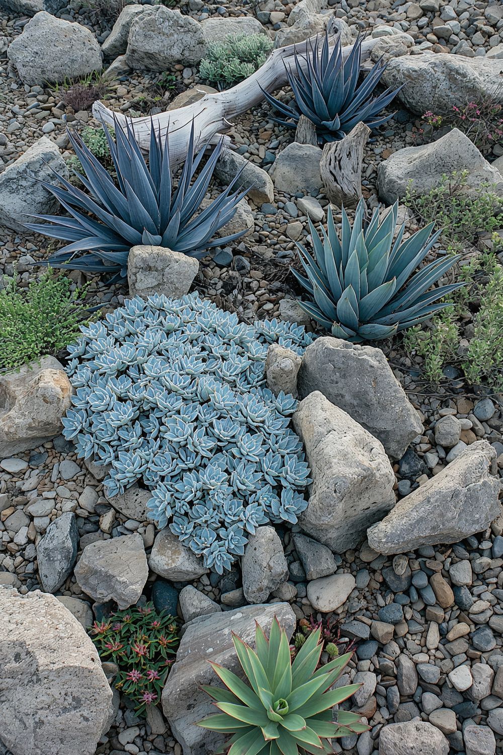 Beach House Succulent Rock Garden With Coastal Stones