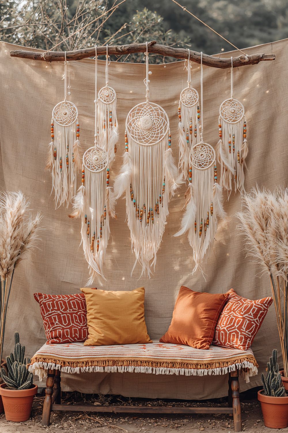 Bohemian Dreamcatcher Cascade Backdrop With Feathers