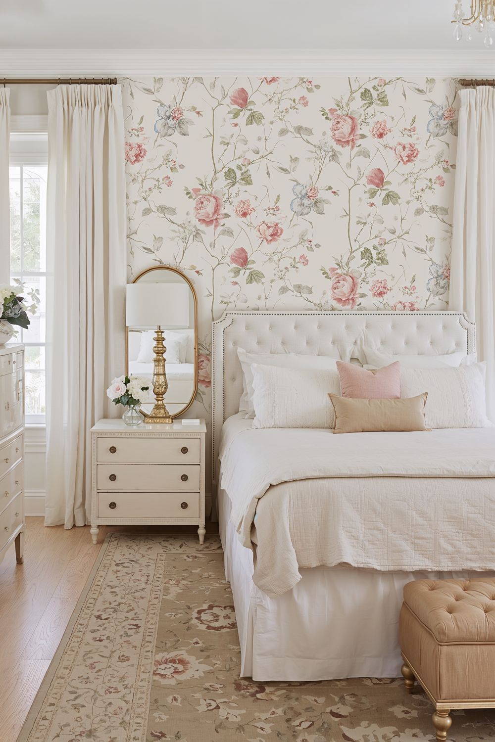 Botanical Floral Wallpaper Accent Country Bedroom