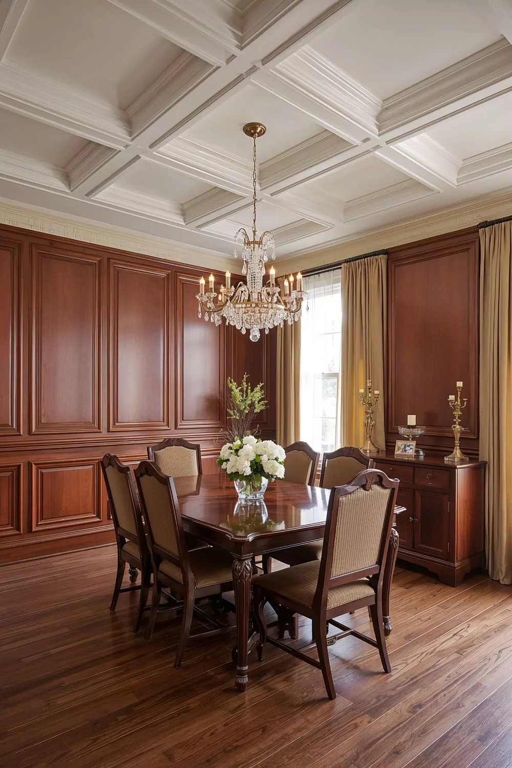 Classic Raised Panel Wainscoting In Dark Mahogany