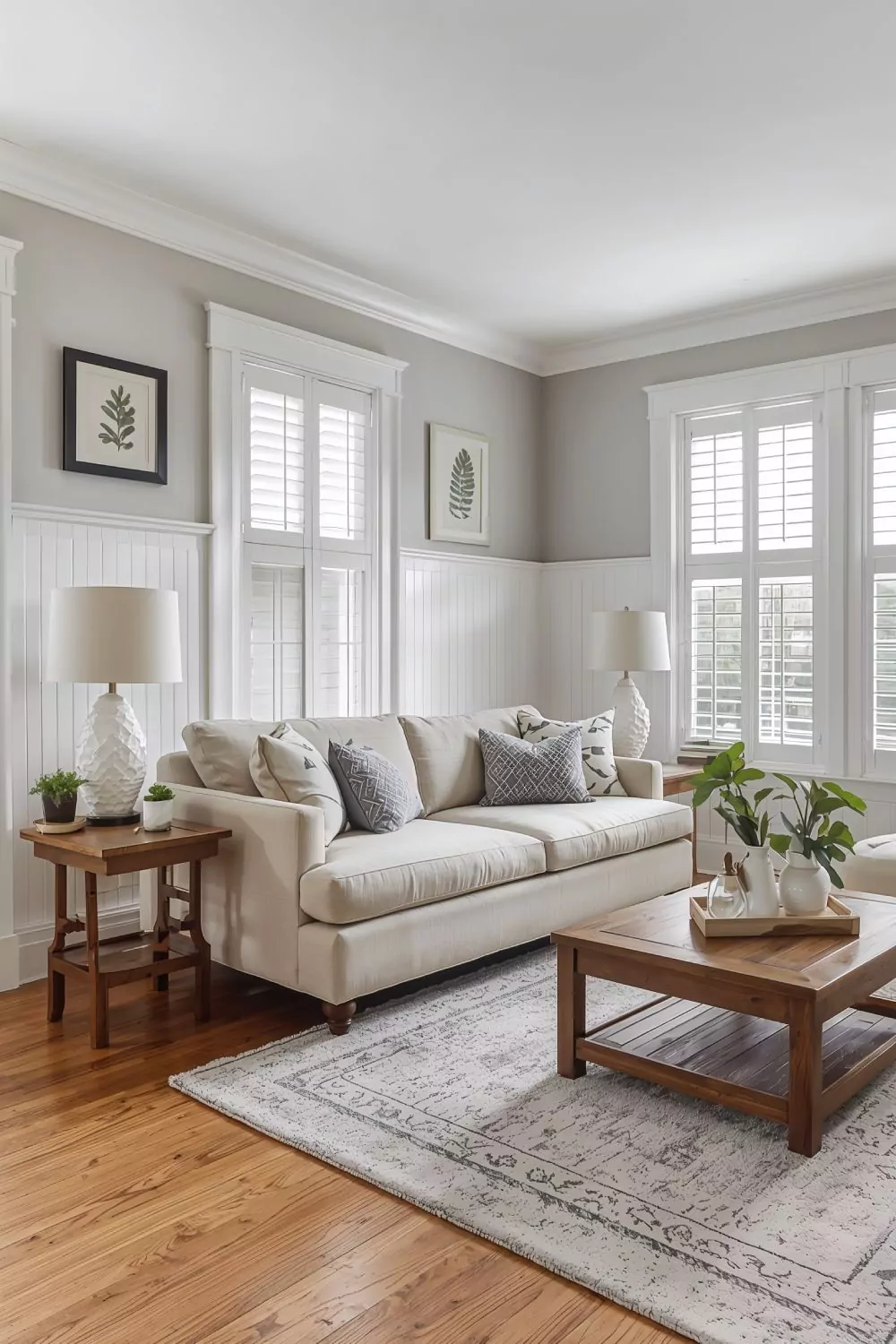 Classic White Board And Batten Wainscoting Living Room
