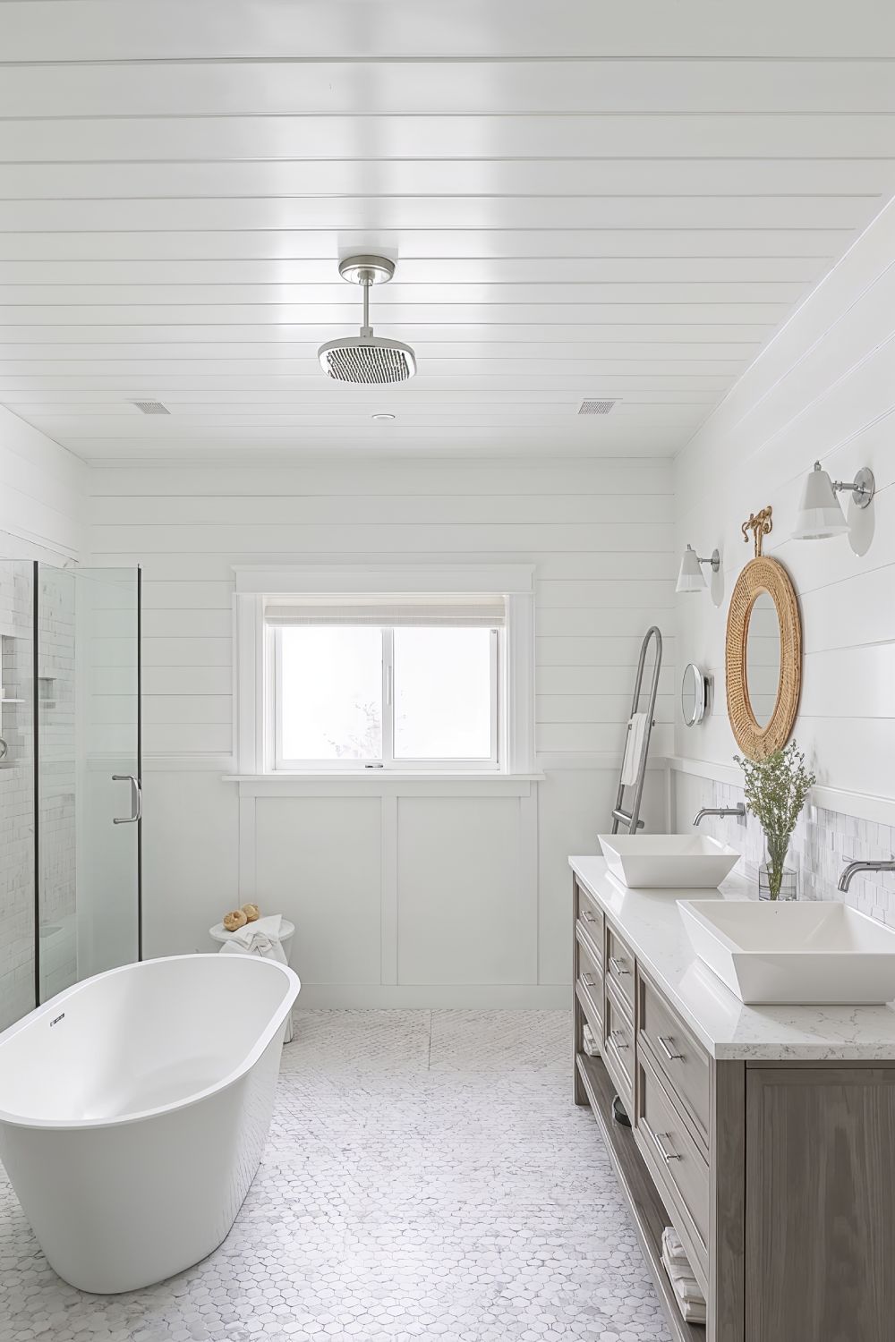Coastal White Shiplap Bathroom Ceiling Modern Spa Design