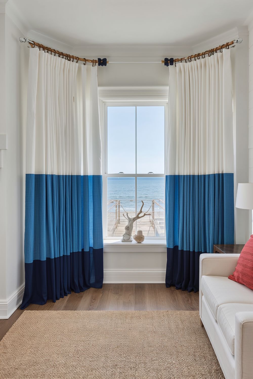 Color Blocked Coastal Curtains On Bay Window