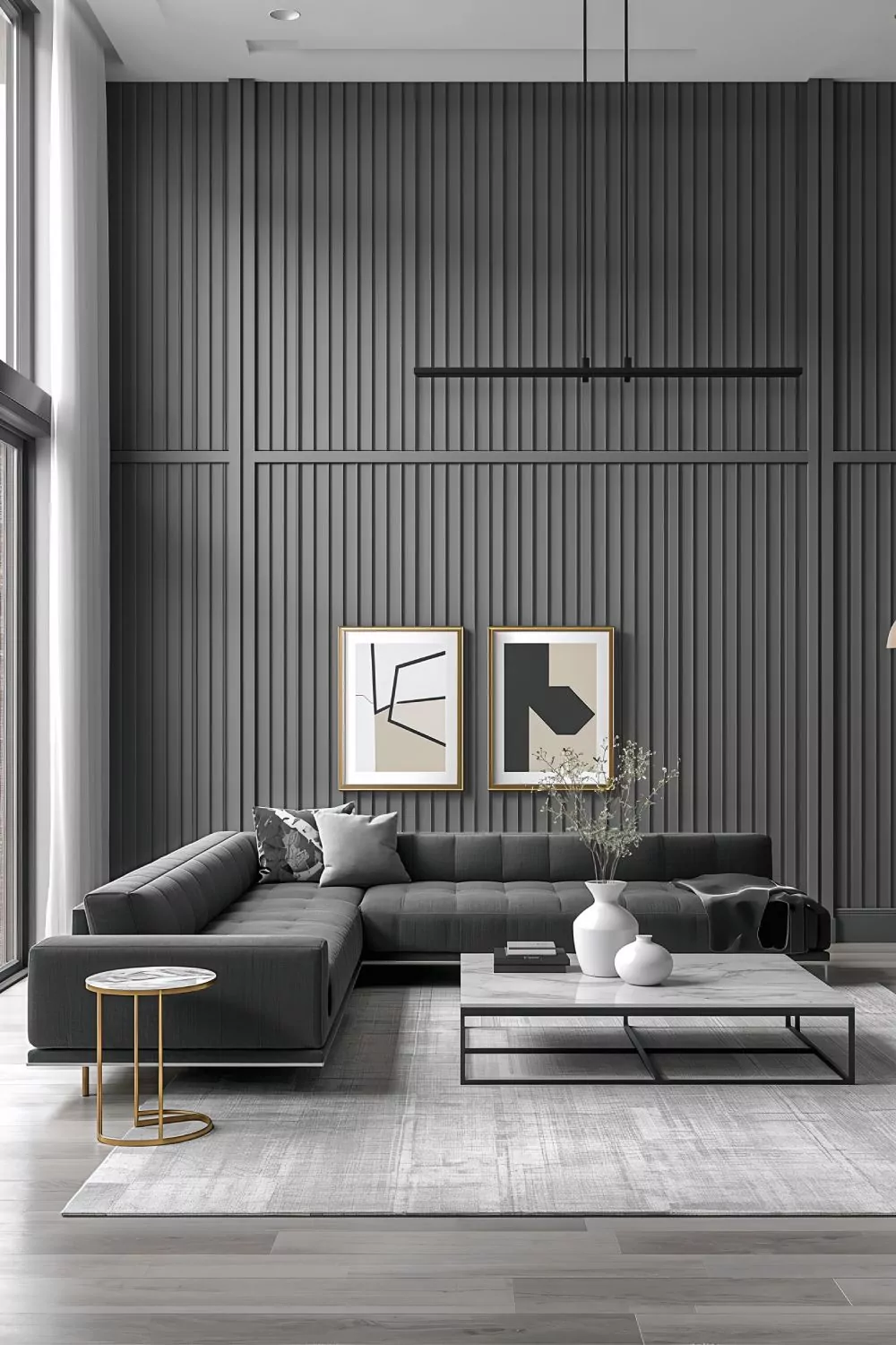 Dramatic Full Wall Board And Batten Living Room