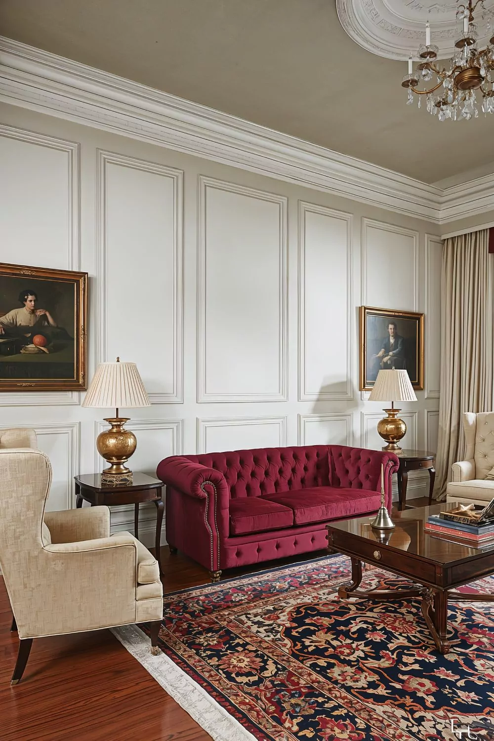 Elegant Raised Panel Wainscoting Traditional Living Room