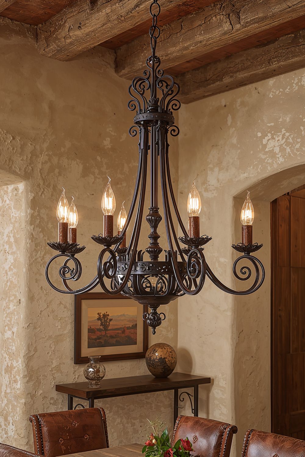 Hand Forged Wrought Iron Chandelier With Spanish Colonial Design