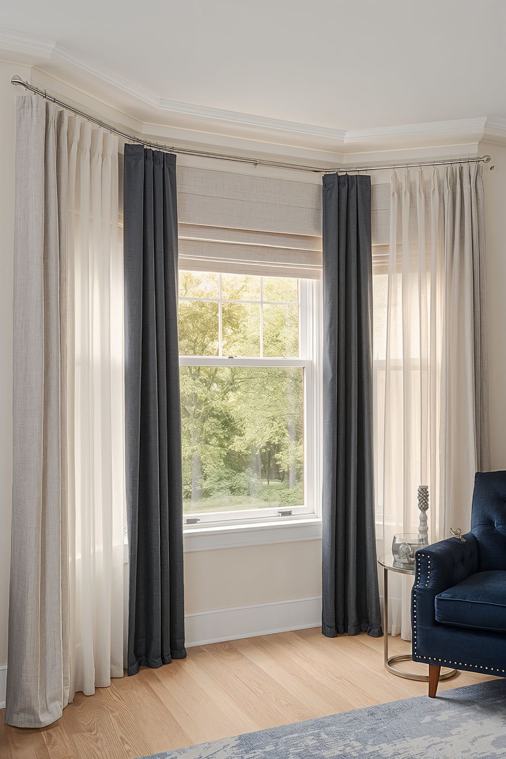 Layered Bay Window Curtains With Sheer And Blackout Panels
