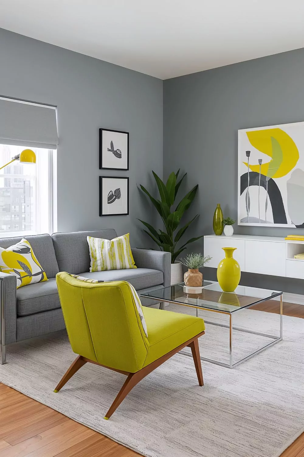 Lime Green Accent Chair With Cool Grey Living Room Base
