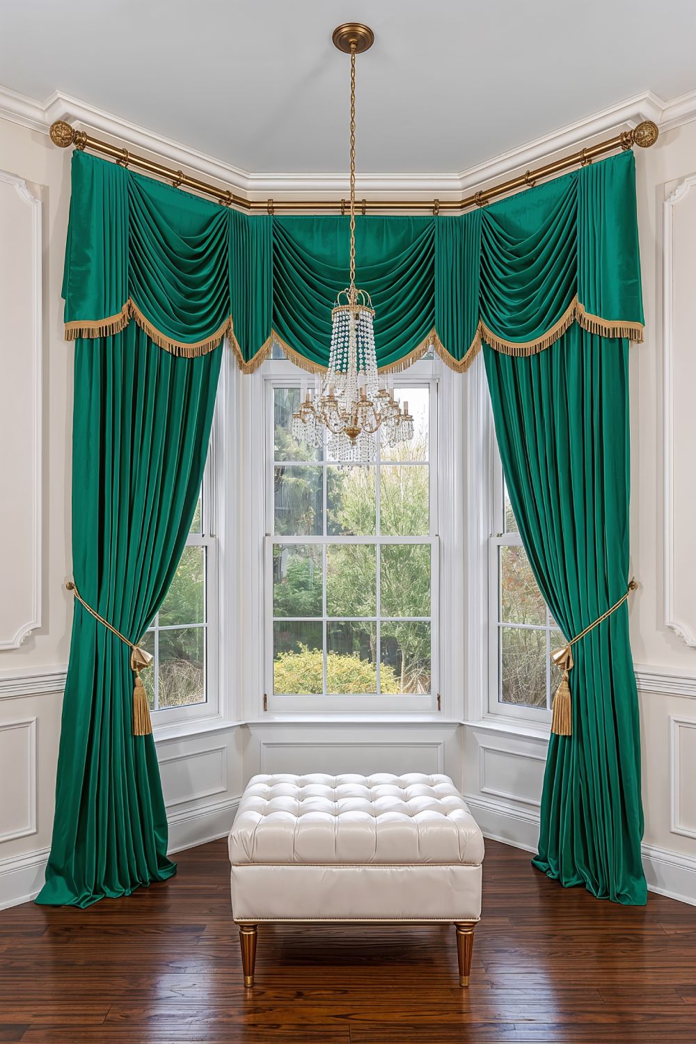 Luxurious Floor To Ceiling Velvet Drapes On Bay Window