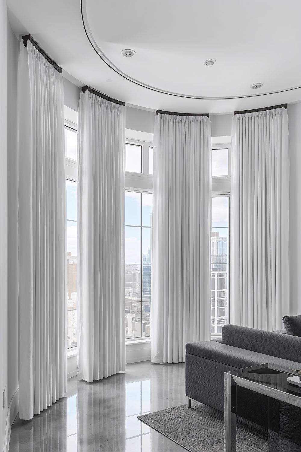 Modern Curved Track Bay Window Curtains With Ripple Fold