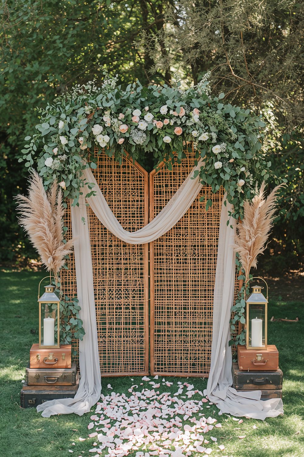 Natural Rattan Arch Backdrop For Boho Garden Weddings