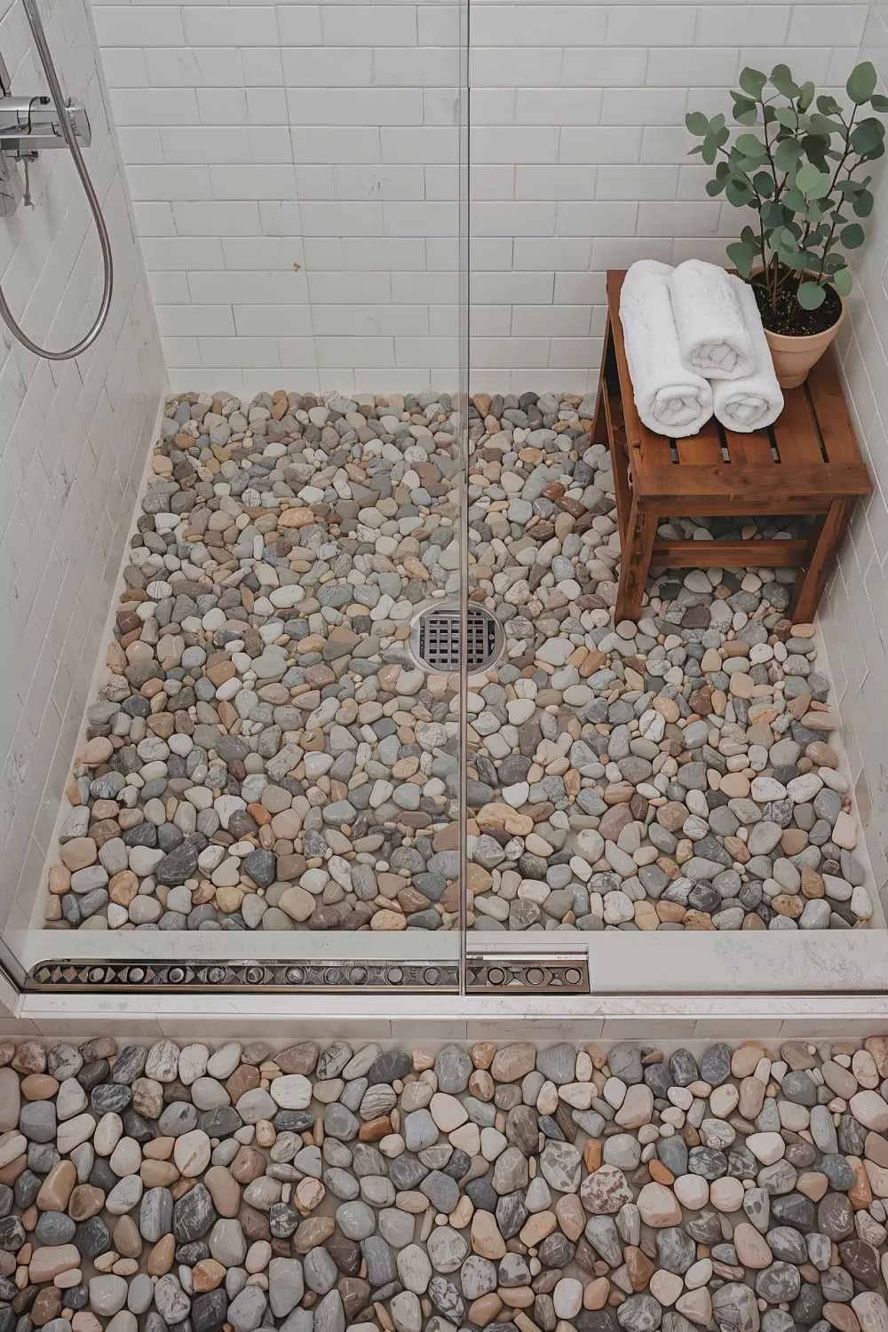 Natural River Stone Pebble Mosaic Tile For Coastal Shower Floors