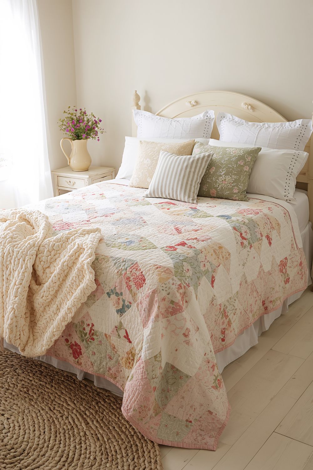 Patchwork Quilt Layered Bedding Country Bedroom