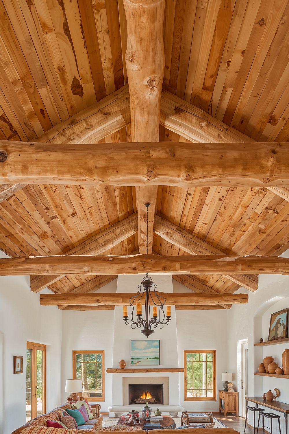 Rustic Wood Vigas And Exposed Ceiling Beams In Southwest Home