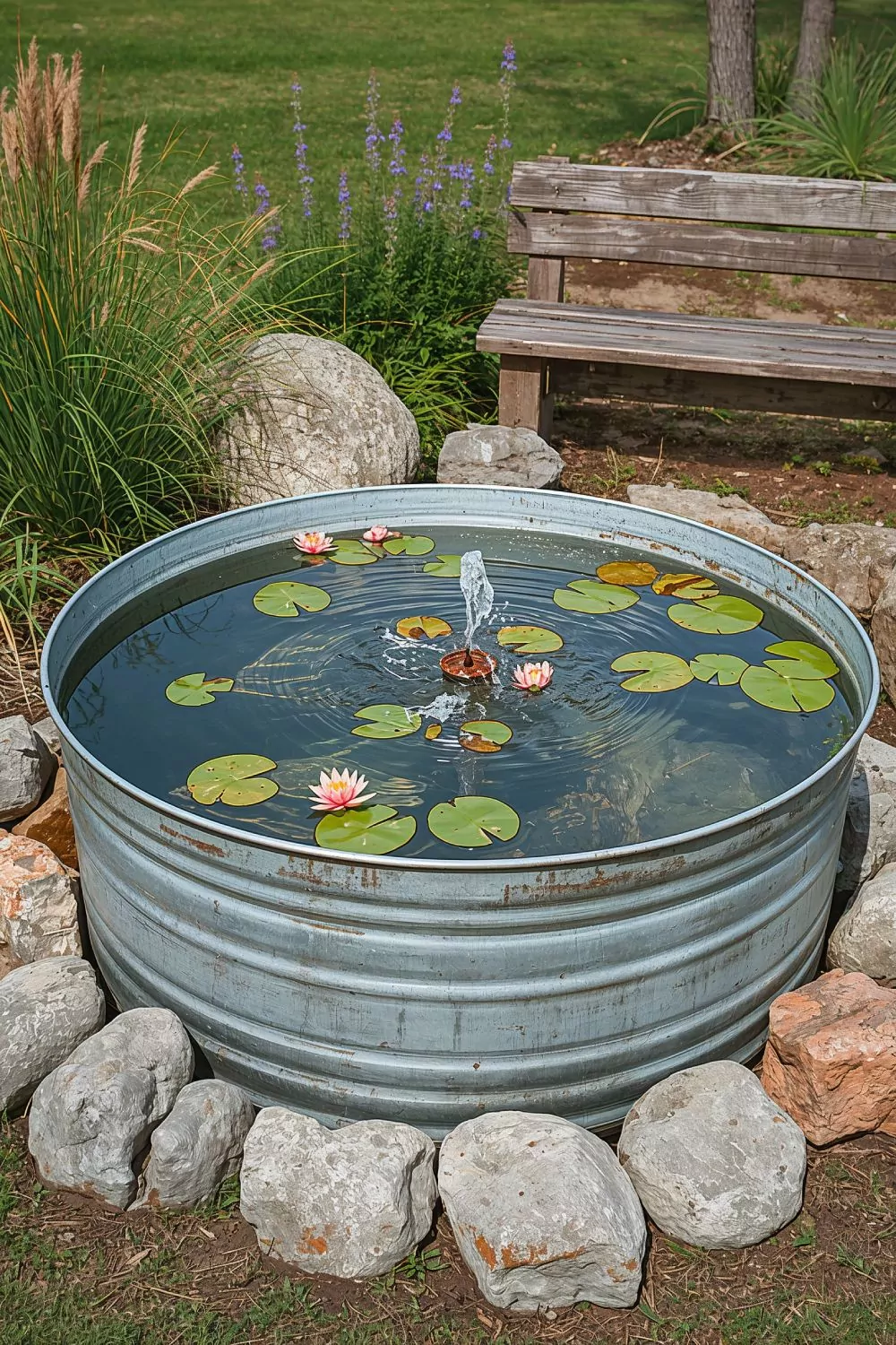 STOCK TANK WATER FEATURE With Solar Fountain For Farmhouse Focal Point