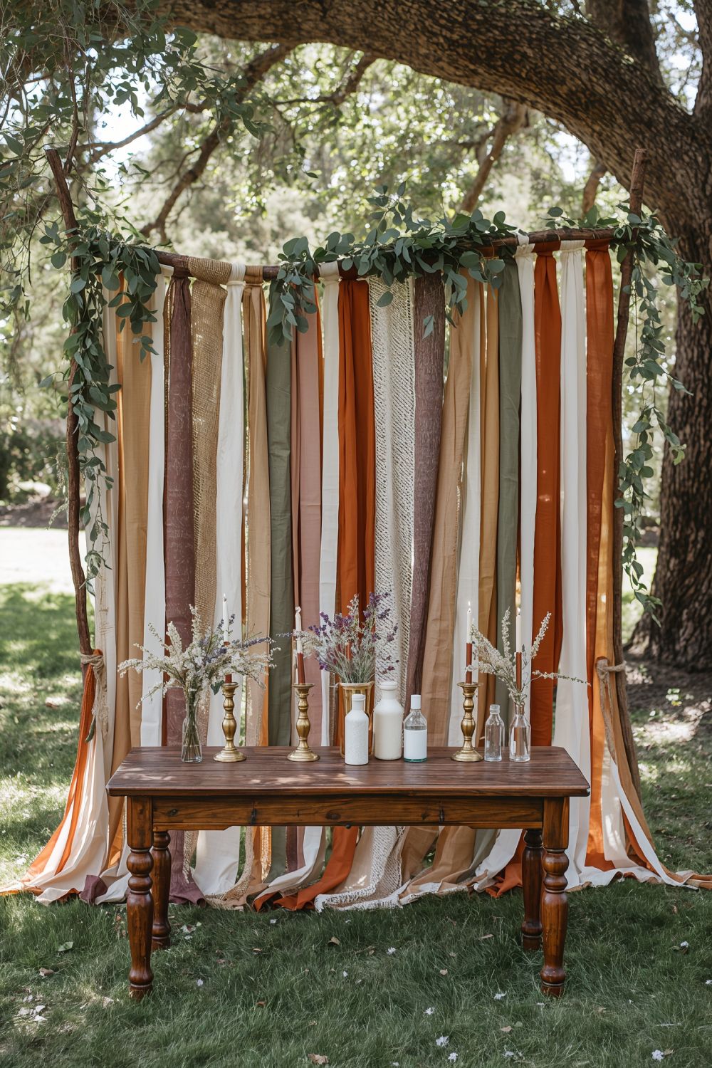 Vintage Textile Ribbon Wall Backdrop For Outdoor Ceremonies