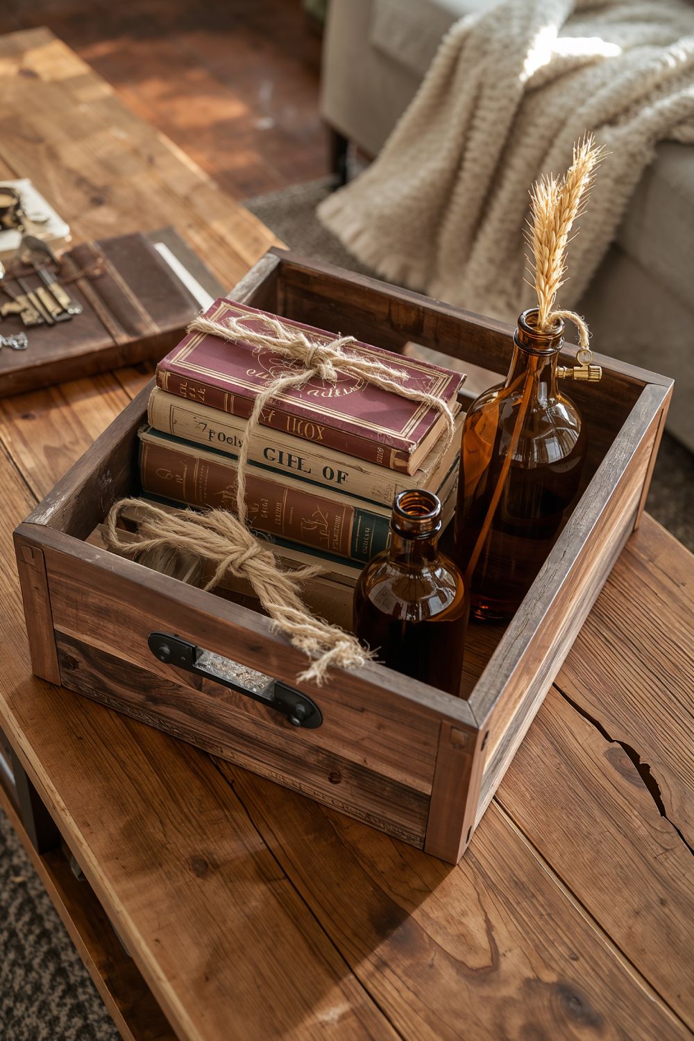 Vintage Wooden Box Coffee Table Styling With Books
