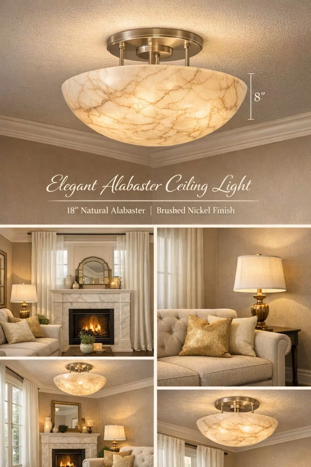 Alabaster Semi Flush Mount Ceiling Light Transitional Living Room