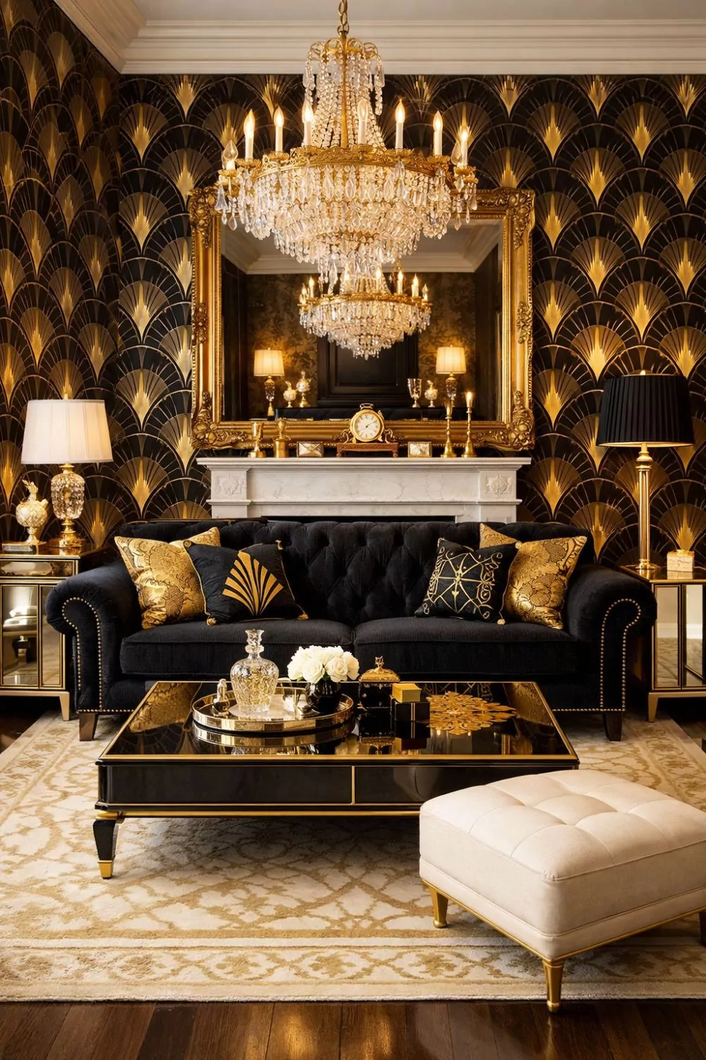 Black And Gold Art Deco Glamorous Living Room