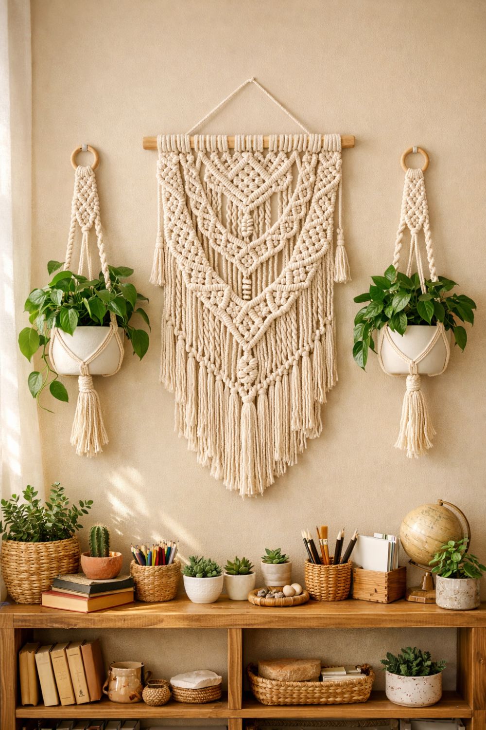 Boho Classroom Macrame Wall Hanging Plant Holder Decor