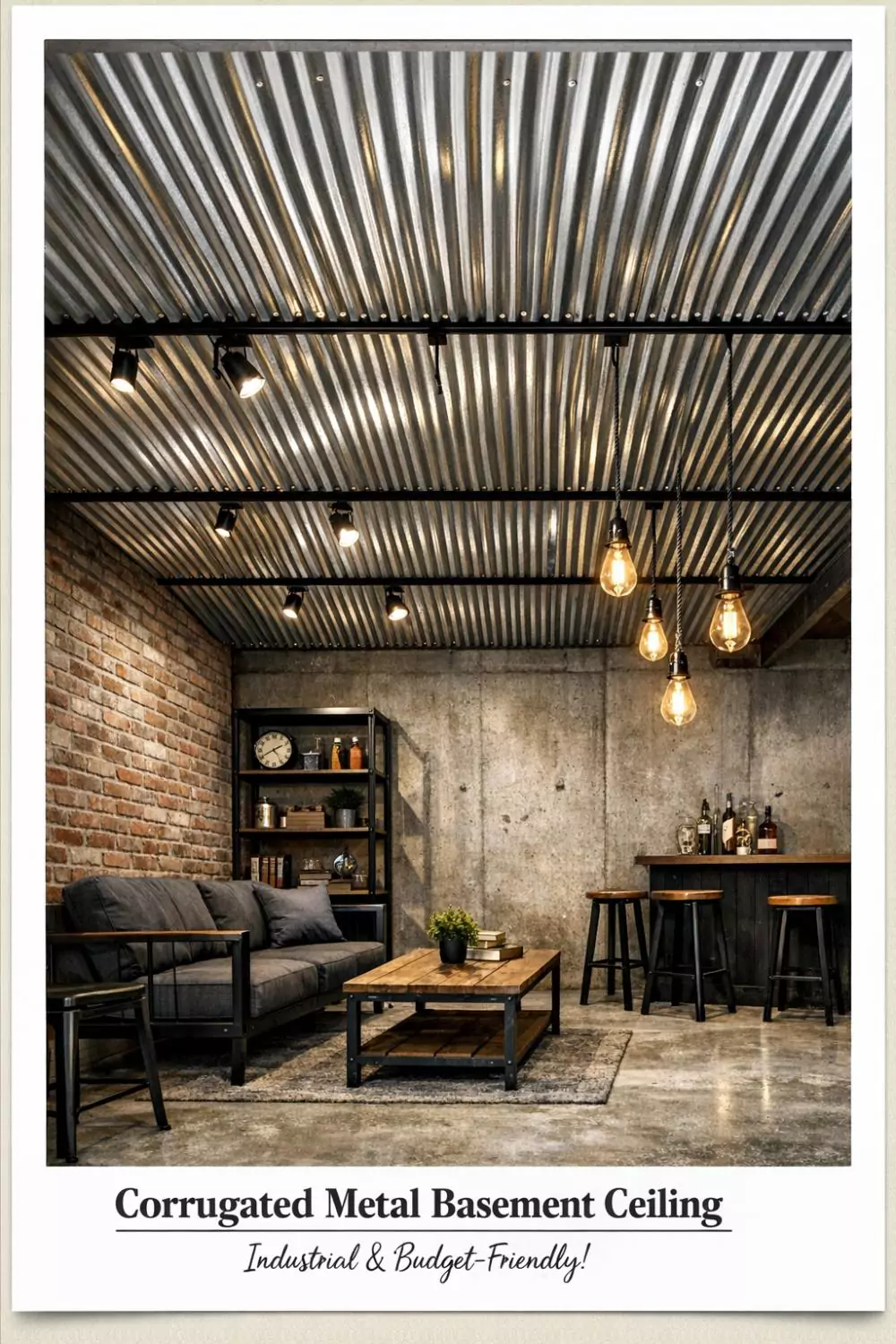 Corrugated Metal Ceiling Panels Industrial Basement Design
