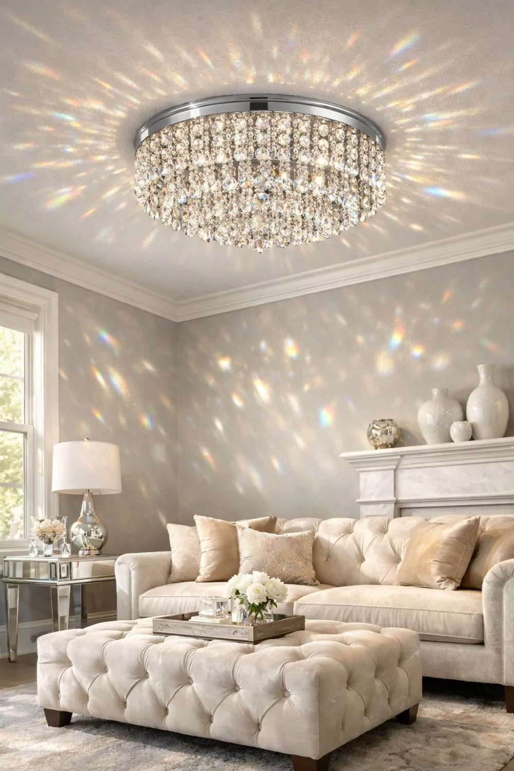 Crystal Flush Mount Ceiling Light For Low Ceilings