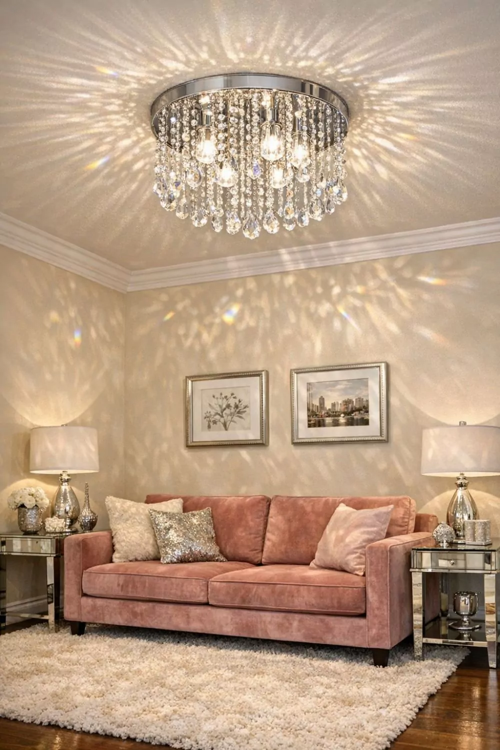 Crystal Flush Mount Chandelier Ideas For Low Ceiling Living Rooms