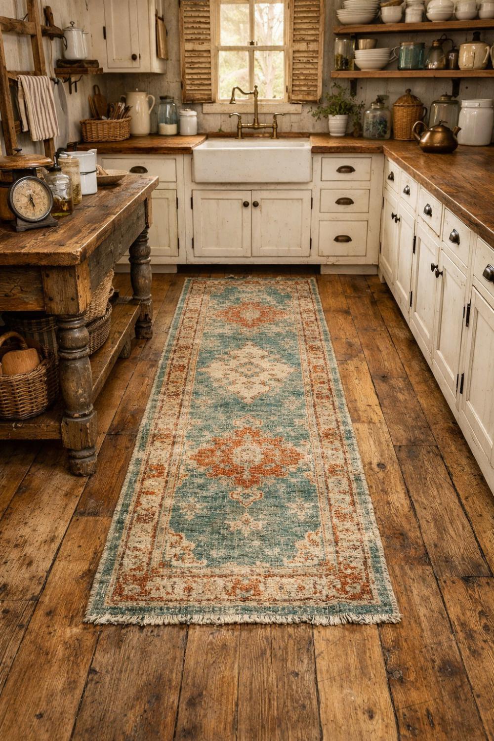 Distressed Vintage Farmhouse Kitchen Runner Rug