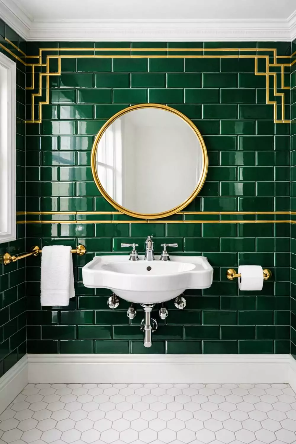 Emerald Green Art Deco Bathroom Tile Accent Wall