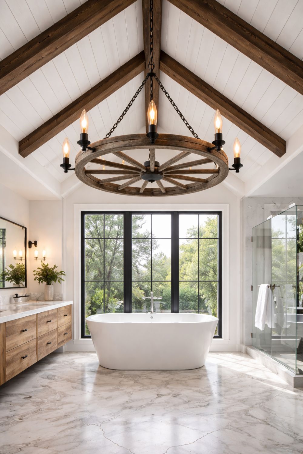 Farmhouse Bathroom Chandeliers With Wagon Wheel Design