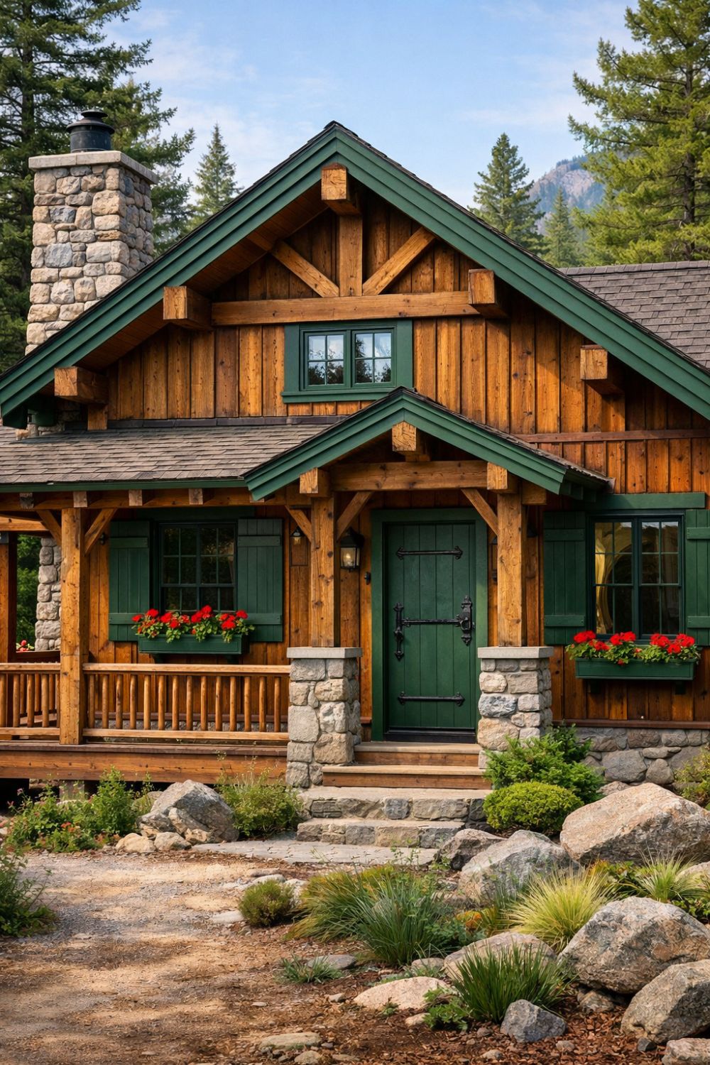 Forest Green Trim Cedar Siding Mountain Cabin Exterior