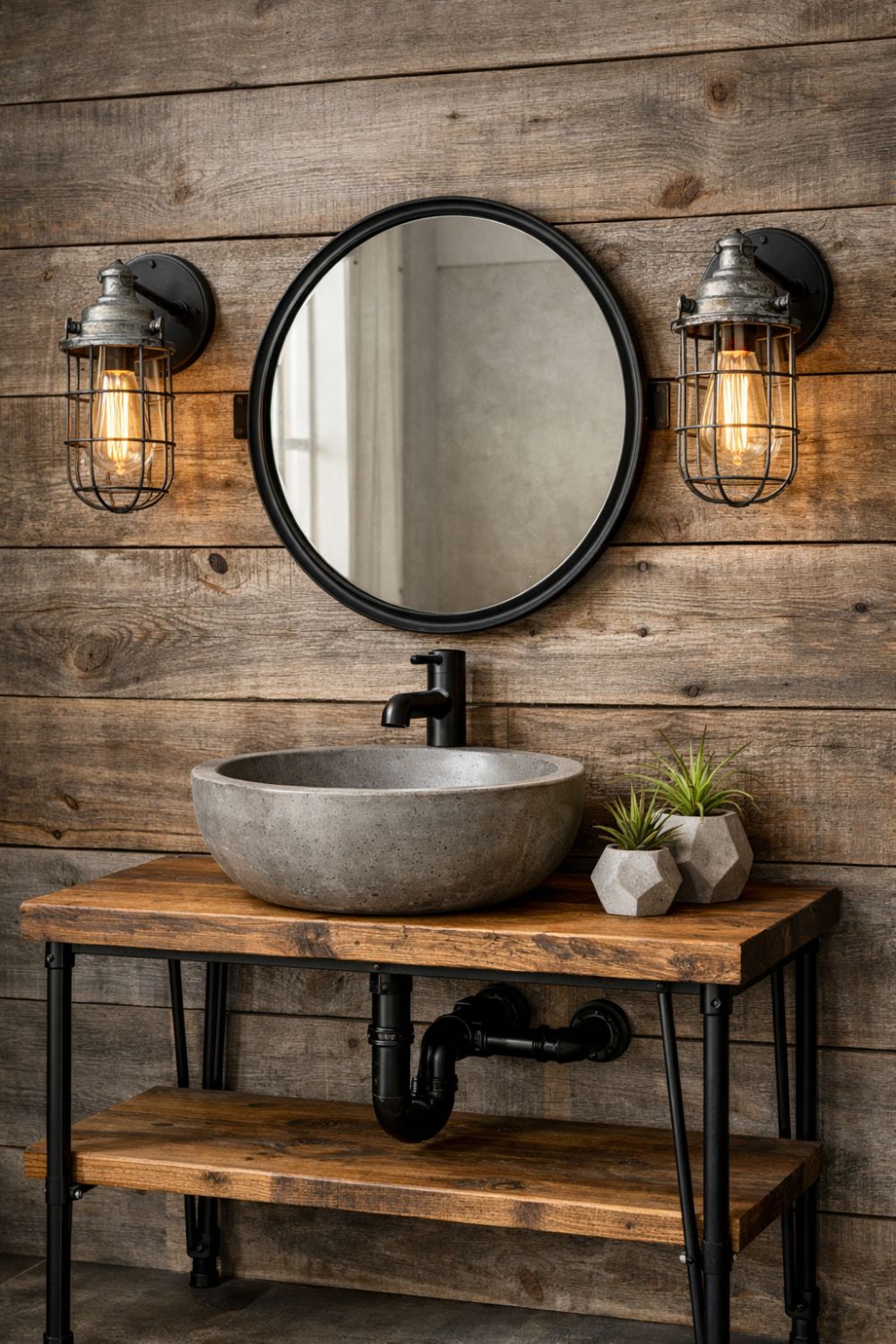 Galvanized Metal Cage Bathroom Light Fixtures