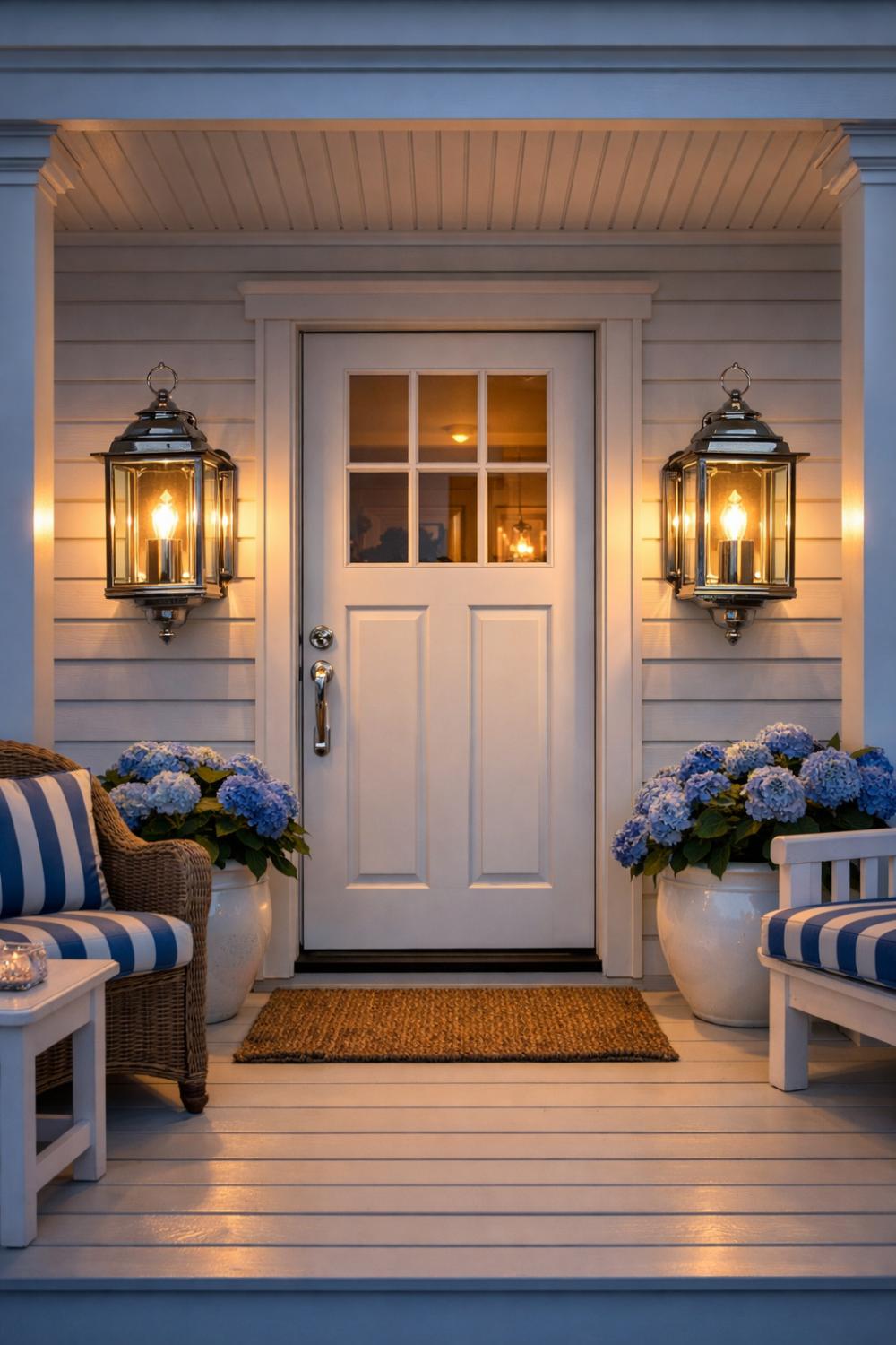 Marine Grade Stainless Steel Sconces On Coastal Porch